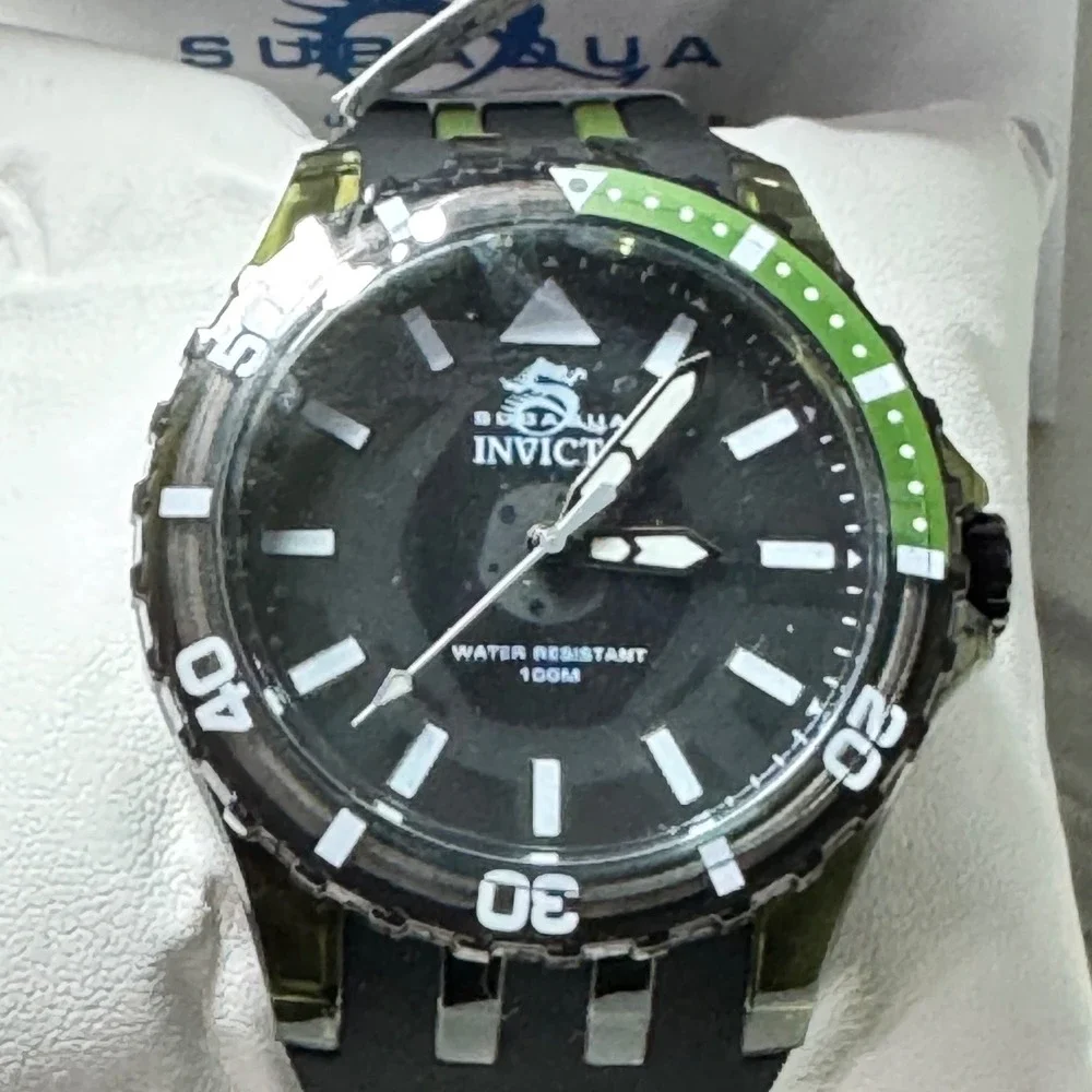 Invicta Subaqua Watch 70035 Black Lime Green Silicone 100M Water Resistant New